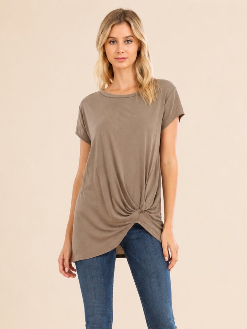A482-E • Light Mocha Modal Side Twist Tunic Top